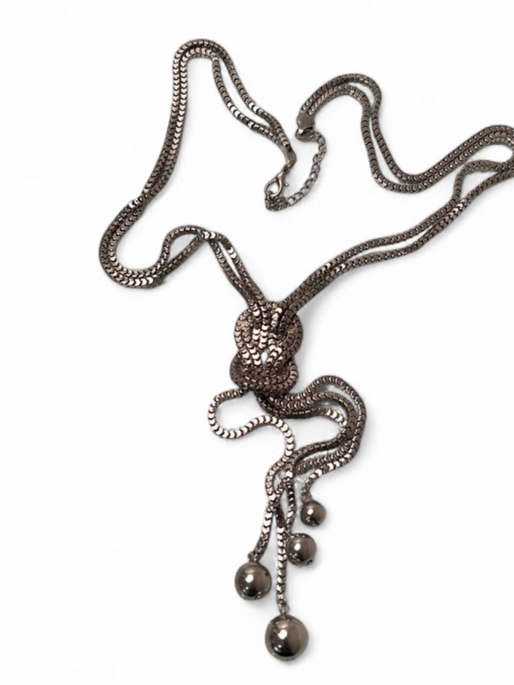 Silver Lariat Y Chain Necklace Statement Drop - Picture 6 of 8